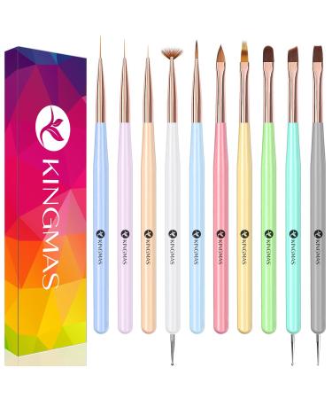 KINGMAS 10Pcs Nail Art Brushes Nail Gel Polish Painting Brush Drawing Pen Nail Liner Brush and Nail Dotting Pen for Gel Polish DIY Manicure Salon at Home