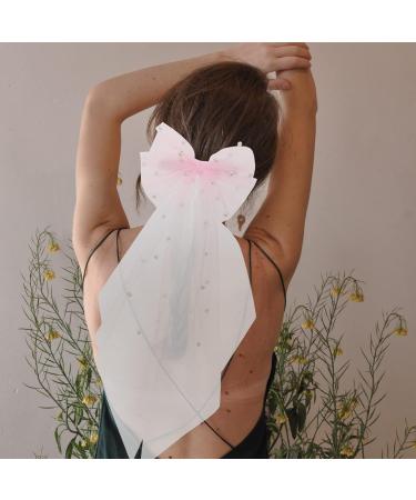 minkissy Mesh Ribbon Hairpin Bride Bachelorette Accessories Bridal Bow Veil Big Bows Hair Nets for Women Bridal Veils for Wedding White Hair Bow Hair Piece Girl Wedding Dress Pearl - Buy Online on SooperMarket.com