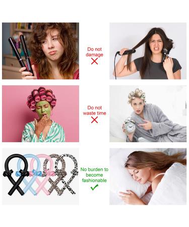 Corated Curls Headband - No Heat Curls for Long Hair | Satin DIY Hairstyling Set with Hair Ties & Clips - Black Leopard - Buy Online on SooperMarket.com