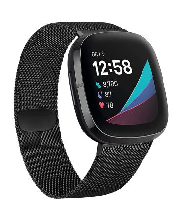 YILED Metal Bands Compatible with Fitbit Sense / Fitbit Versa 3 for Women Men, Stainless Steel Mesh Breathable Wristband Strap with Adjustable Magnet Lock Small Black