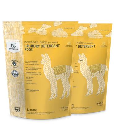 Grab Green Newborn Baby Laundry Detergent Pods, 60 Count, Calming Chamomile Scent, Plant and Mineral Based, Formulated to Tackle Newborn (0-4 Months) Laundry Stains Calming Chamomile 30 Count (Pack of 2)