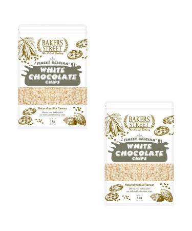 Finest Belgian | White Chocolate Chips | (2X1Kg) Pack | Premium Quality | Baking & Dessrets | Makeing Cake Muffin and all of bakings