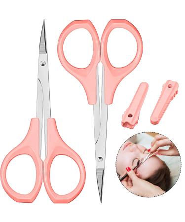 2 Pack Curved Craft Scissors Small Scissors Beauty Eyebrow Scissors Stainless Steel Trimming Scissors for Eyebrow Eyelash Extensions Facial Nose Hair (4 Inch) Pink