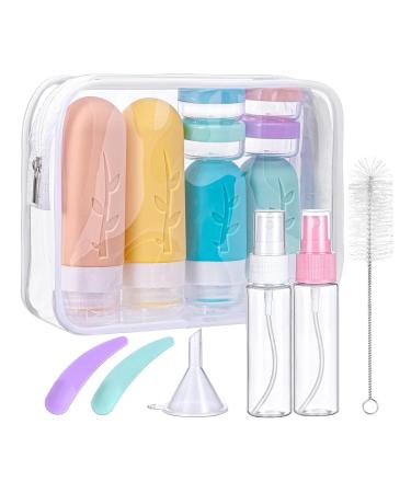 Silicone travel bottles mezzar 16 pieces of travel bottles to fill Set Travel Bottles for shampoo lotion rinse shower gel travel shampoo container BPA-free practical travel bottles (color)