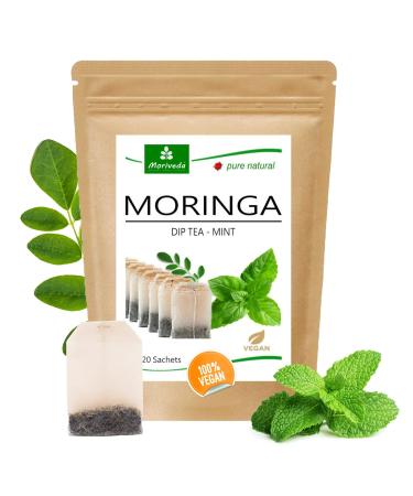 MoriVeda Moringa Dip Tea 100% natural & vegan (choice of moringa leaf blend apple-cinnamon pomegranate ginger mint). Quality product from MoriVeda (20 bags of mint)