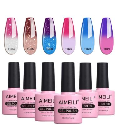 AIMEILI Gel Nail Polish Set Soak Off UV LED Temperature Colour Changing Chameleon Gel Polish Multicolour/Mix Colour/Combo Colour of 6pcs X 10ml - Gift Kit 14 KIT6-14 1.67 ml (Pack of 6)