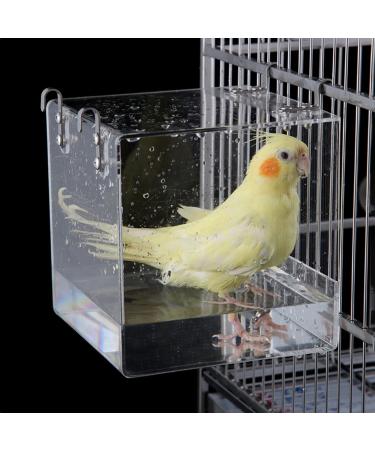 Globalstore Hanging Bird Bath for Cage, Bird Bath Bowl Transparent Acrylic Bird Bath House Bath Box, Bird Cage Accessory with Hooks, Bird Bathtub for Small Birds Finch, Budgerigar, Canary, Parrot