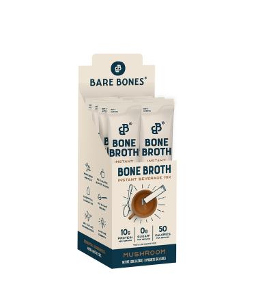 Bare Bones Bone Broth Instant Powdered Beverage Mix, Mushroom, Pack of 8, 15g Sticks, 10g Protein, Keto & Paleo Friendly, Non-GMO, Gluten-Free, Soy-Free, Dairy-Free Mushroom 8 Count (Pack of 1)