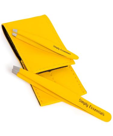 Professional Stainless Steel Yellow Tweezers Set with Case and Ebook - Surgical Grade for Precision Eyebrow Plucking, Ingrown Hair, Nose Hair, and Splinters - Buy Online on SooperMarket.com