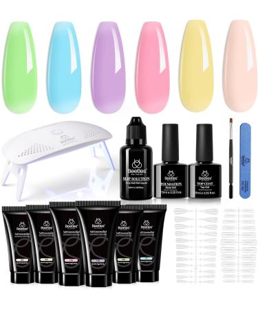 Beetles Gel Poly Extension Nail Kit - 6 Colors Blue Green Nude Pink | UV Lamp, Base & Top Coat for Summer Nails - Buy Online on SooperMarket.com