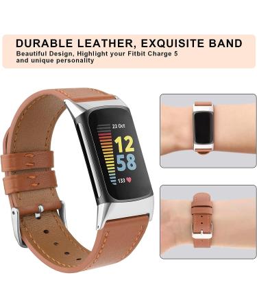 Tobfit Genuine Leather Band for Fitbit Charge 5 - Brown | Replacement Watchband Straps for Men and Women | Fits Wrist Sizes 5.7 - 8.7 | Accessories for Fitbit Charge 5 - Buy Online on SooperMarket.com