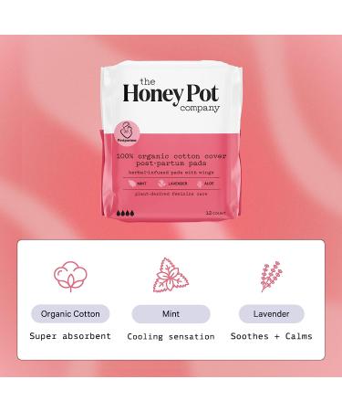 The Honey Pot Company Postpartum Pads with Wings - Herbal Infused Organic Cotton - Ultra-Absorbent 12ct - Buy Online on SooperMarket.com