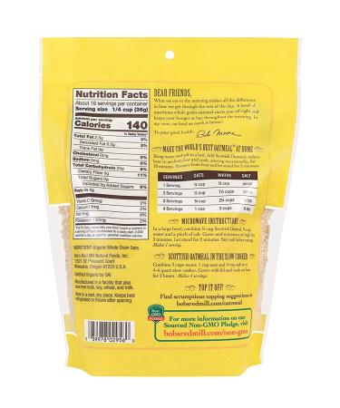 Bob's Red Mill Organic Scottish Oatmeal 20oz (Pack of 2) - Resealable Pouch for Freshness - Buy Online on SooperMarket.com