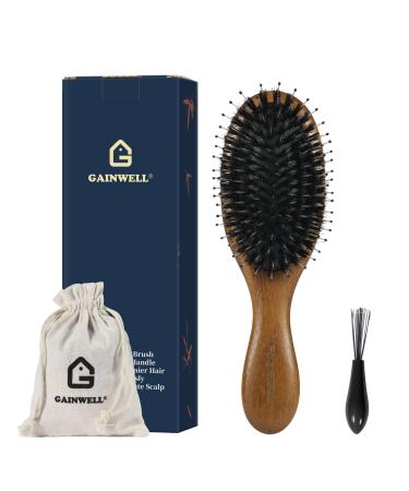 GAINWELL Small Hair Brush, Boar Bristle Hairbrush for Detangling & Smoothing Thick Curly Thin Long or Short Hair, Mini Hair Brush for Purse Gym Bag Car Locker