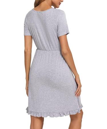 Bresdk Women's Maternity Nightdress - Grey Nursing Pyjamas for Breastfeeding and Pregnancy - Buy Online on SooperMarket.com