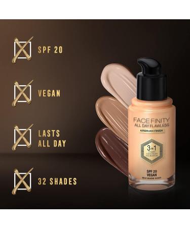Max Factor Facefinity 3-in-1 All Day Flawless Liquid Foundation SPF 20 - 44 Warm Ivory 30 ml - Pack of 1 - Buy Online on SooperMarket.com