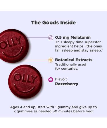 OLLY Kids Sleep Gummy, Occasional Sleep Support, 0.5mg Melatonin, L Theanine, Chamomile, and Lemon Balm Extracts, Childrens Chewable Supplement, Raspberry Flavor - 70 Count - Buy Online on SooperMarket.com