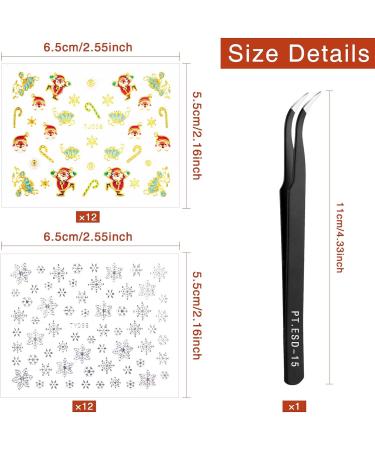 24 Sheets Christmas Nail Art Stickers - Self-Adhesive 3D Snowflake & Santa Gel Decals with Tweezers - Perfect for Christmas Parties - Gold - Buy Online on SooperMarket.com
