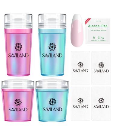 Saviland 18PCS Nail Stamping Kit - Long & Short Blue+Red Nail Stamper Clear Silicone Jelly Nail Stamp & Scrapers French Tip Stamp Nail Stamping Plates French Manicure Kit for French Nails Nail Art 03-4 pcs red&blue nail stamper