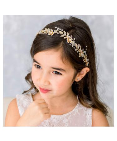 SWEETV Flower Girl Hair Accessories for Wedding Headpieces Flower-Leaf Girls Headband Princess Crystal Pearl Hair Pieces for Birthday Party  First Communion