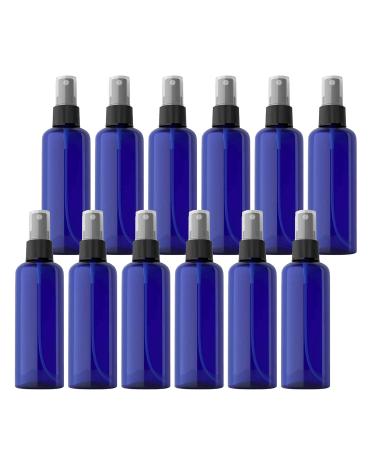 TIANZD 12 Pieces Empty 100 ml Blue PET Plastic Fine Mist Pump Spray Bottles with Black Top Portable Sprayer for Perfume Water Cosmetic Travel Containers Refillable 2x Funnel