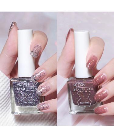 TBeautfave Glitter Pink & Purple Nail Varnish Pink Nail Polish Quick Dry Nail Polish Long Lasting Nail Polish Non-Toxic Nail Polishes No Need Cure Nail Gel Polish Nail Varnish Taro flash+Star flash