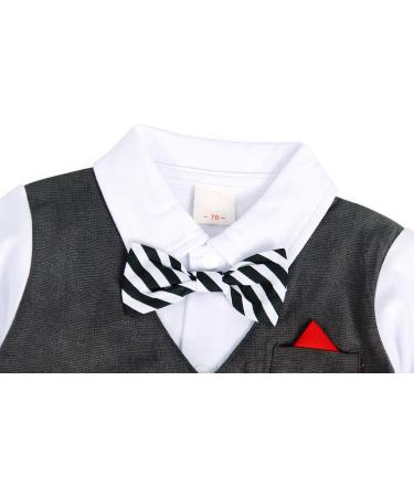 AmzBarley Baby Boys Gentlemans Outfit Suit | Long/Short Sleeve Dress Shirt Pants Vest Bowtie Tuxedo Rompers | Black | 12-18 Months - Buy Online on SooperMarket.com