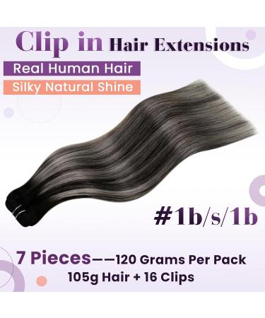 Buy Laavoo Ombre Clip-In Extensions - Real Hair 7PCs 105g 35cm Balayage Black/Silver | Remy Hair Quality - Buy Online on SooperMarket.com