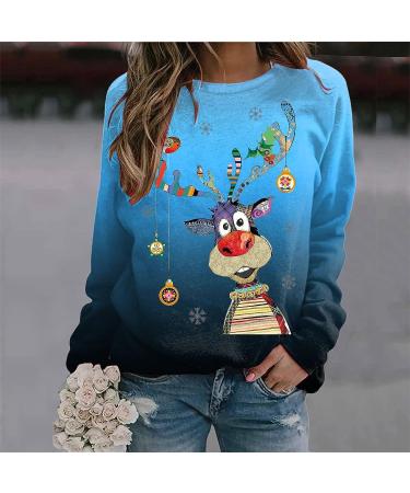 Happy New Year 2023 Elk Print Christmas Sweatshirt for Women - Crew Neck Long Sleeve Top (Dark Blue, Medium) - Buy Online on SooperMarket.com