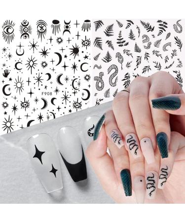 Black Skull Goth Nail Art Stickers - 3D Horror Butterfly Flame Moon Stars Rose Decals - Manicure Decoration Supplies - Buy Online on SooperMarket.com
