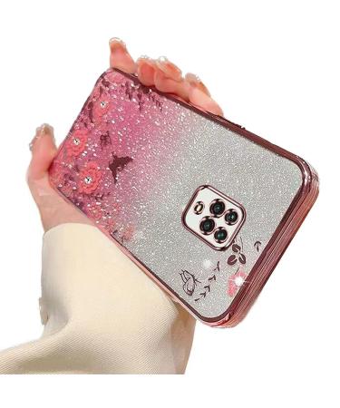 Tivenfezk nadoli glitter diamond case for xiaomi redmi grade 9 pro sparkle flower butterfly cell phone case soft slope cover frame glossy silicone rhino etui protective cover xiaomi redmi grade 9 pro pink