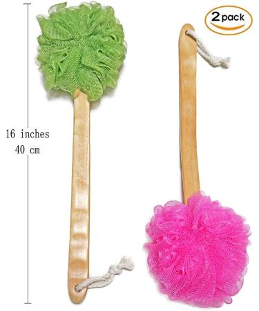 Shower Loofah Body & Back Scrubber - Exfoliating Bath Brush with Long Wooden Handle - 2-Pack for Men & Women - Buy Online on SooperMarket.com