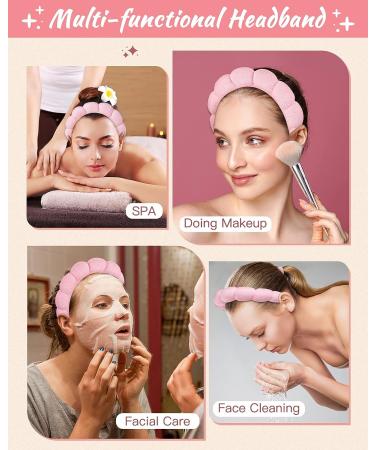 Rovtop SPA Headband 4Pcs Set for Makeup/Skincare - Non-slip Terry Towel Cloth Head band and Wristbands for Women - Pink+Blue - Buy Online on SooperMarket.com