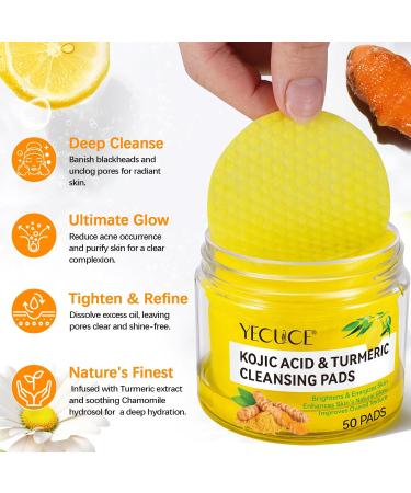 Turmeric Kojic Acid Cleansing Pads - Exfoliating Face Scrub for Balanced Skin Oil & Water | 50 Count - Shop Now - Buy Online on SooperMarket.com