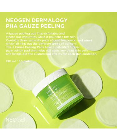 NEOGEN DERMALOGY Green Tea Moist PHA Gauze Peeling Pads - Exfoliating & Soothing with AHA, BHA, PHA, LHA, Green Tea & Hyaluronic Acid - 30 Count - Buy Online on SooperMarket.com