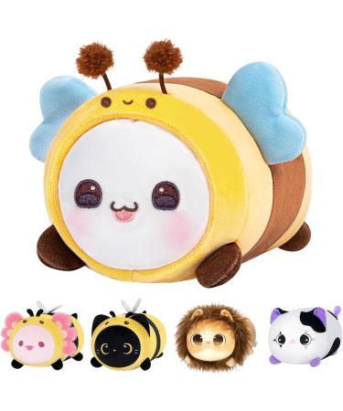 Mewaii 8'' Soft Bee Hedging Plush Pillow Stuffed Animal Squishy Pillow Fluffy Cuddle Plush Christmas Toy Gift for Adults Girls and Boys Bee Cartoon Big Eyed Cat 8in/20cm