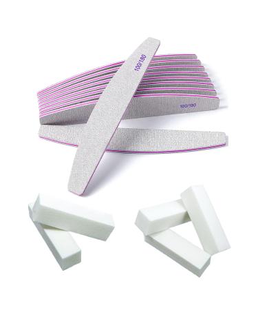 Nail File and Buffer Set 15 Pack Icluding 10 PCS Professional 100/180 Grit Double Sided Nail Files for Acrylic and Gel Nails and 5 PCS Nail Buffer Block for Natural Nails 8 PCS