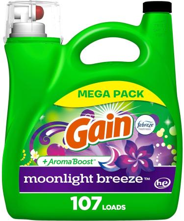 Gain + Aroma Boost Liquid Laundry Detergent, Moonlight Breeze Scent, 107 Loads, 154 Fl Oz, HE Compatible with Febreze and Oxi (125) 154 Fl Oz (Pack of 1)