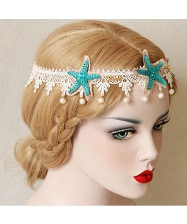Boho Wedding Flower Head Wreath Mermaid Sea Star Hair Accessory - Color 2-Lace St - Buy Online on SooperMarket.com
