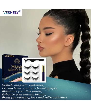 VESHELY Mink Magnetic Eyelashes Kit - 3 Pairs Reusable 3D5D Faux Lashes with Eyeliner | No Glue Needed - Buy Online on SooperMarket.com