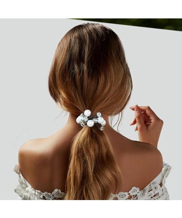 KKNEKKI Hair Scrunchie Beads - Elastic Headband with Faux Pearls and Crystals for Girls - 3 Colours: Black Brown Beige - Buy Online on SooperMarket.com