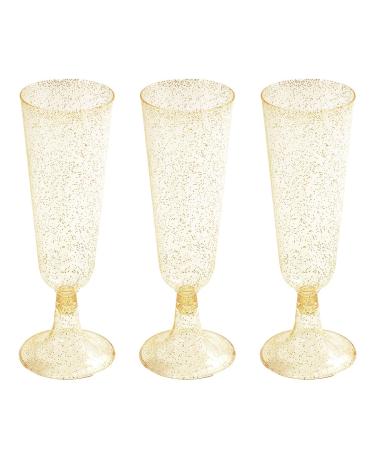 WELLIFE 50 Pack Gold Glitter Plastic Champagne Flutes, 5.5 OZ Disposable Champagne Glasses for Champagne, Premium Plastic Toasting Flutes Perfect for Wedding and Party