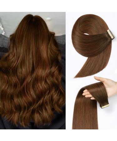 YDDM TAPE in Extensions Real Hair 20Pcs 40cg Color Brown With Dark Red Brown Invisible Tape Extensions Real Hair Extensions Tape Extensions Real Hair Hair Extension (4/4/33#) 4/4/33# 16inch (40cm) -20PC