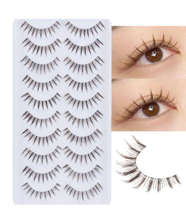 outopen 10 Pairs Brown Lashes Natural Look Manga Lashes 5-13MM Short False Eyelashes Handmade Clear Band Wispy Eyelashes For Daily Work Lashes Easy To Apply (B01)
