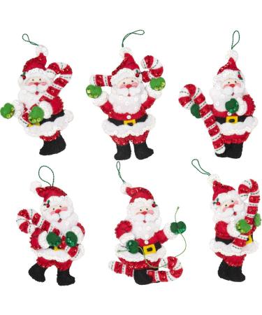 Bucilla Felt Applique Ornament Kit - 6pc Candy Cane Santa - 3.5 x 5 - DIY Holiday Crafts - Buy Online on SooperMarket.com