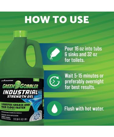 Green Gobbler Industrial Strength Drain Clog Remover Gel | Safe for Pipes Toilets Sinks & Septic Systems - 64 fl. oz - Buy Online on SooperMarket.com