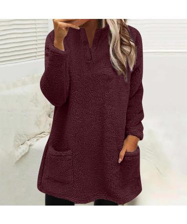 AMhomely Women's Plus Size Teddy Fleece Hoodie with Pocket - Soft Double Fleece Pullover for Winter Lounge Wear - Wine Red - Buy Online on SooperMarket.com