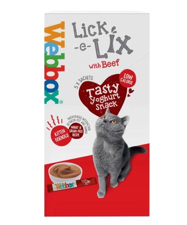 LICK E LIX BEEF TASTY YOGHURT CAT KITTEN TREAT SNACK 5 X 15G SACHETS