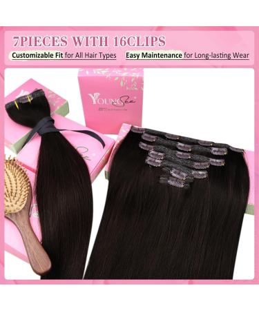 Youngsee Clip-In Extensions | Real Hair Brown 40 cm | Smooth Remy Hair Extensions (120g) - Dark Brown 7PCs - Buy Online on SooperMarket.com