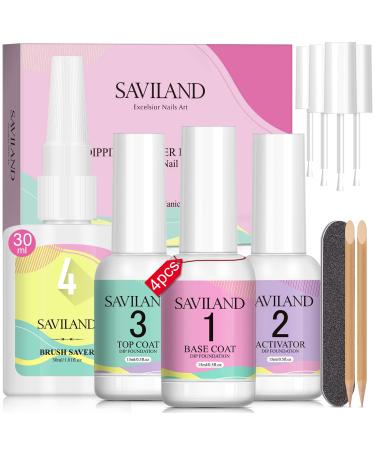 SAVILAND Dipping Powder Liquid Set - 30ml Large Capacity Brush Saver and 15ml Dip Powder Base & Coat Top Gel Coat Activator for Dip Powder Nail Kit, No Need Curing 30ML+15ML - Dip Powder Liquid Set